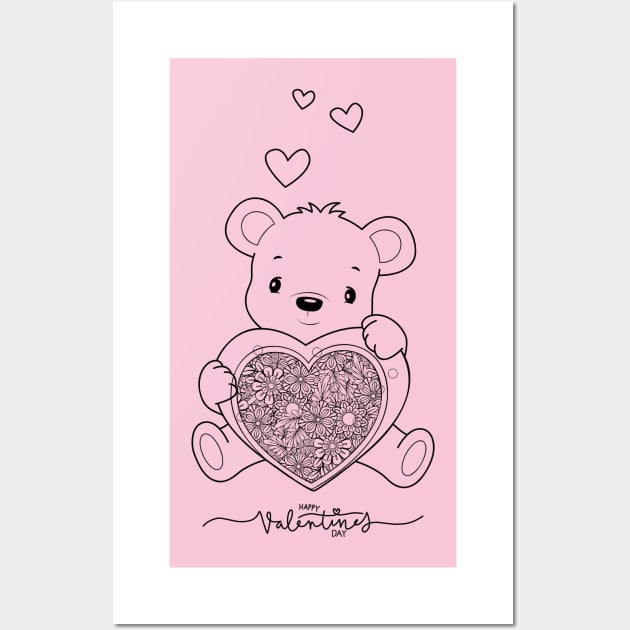 HAPPY VALENTINE´S DAY TEDDY BEAR AND HEARTS Wall Art by DAZu